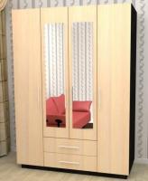 Шкаф четырехдверный зеркальный распашной с ящиками ШОН-7 (венге, дуб)