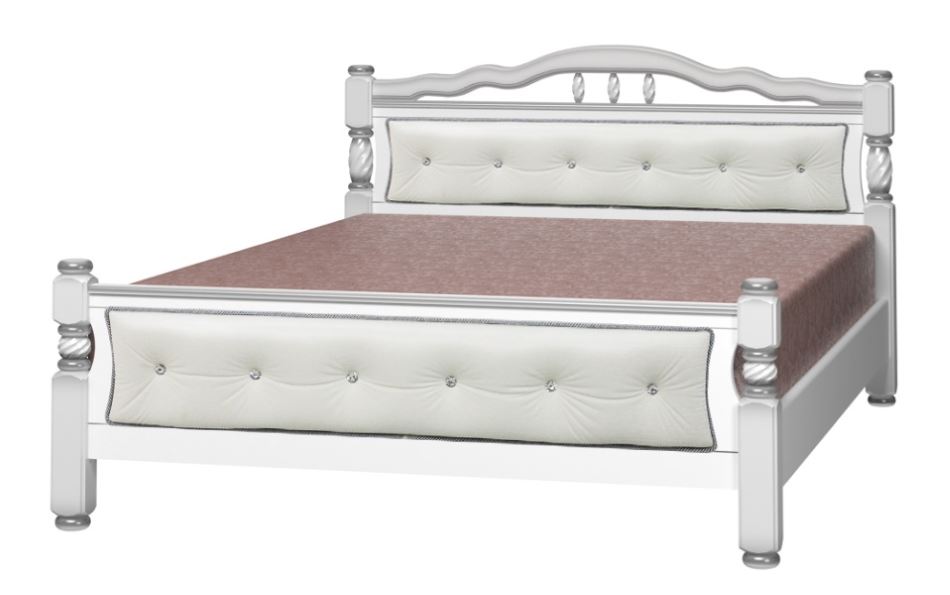 Фото Кровать двуспальная Карина-11 (СМ 140х200) с элементами светлой экокожи, без основания с универсальн от производителя Браво-мебель в Крыму по цене 22 910 ₽