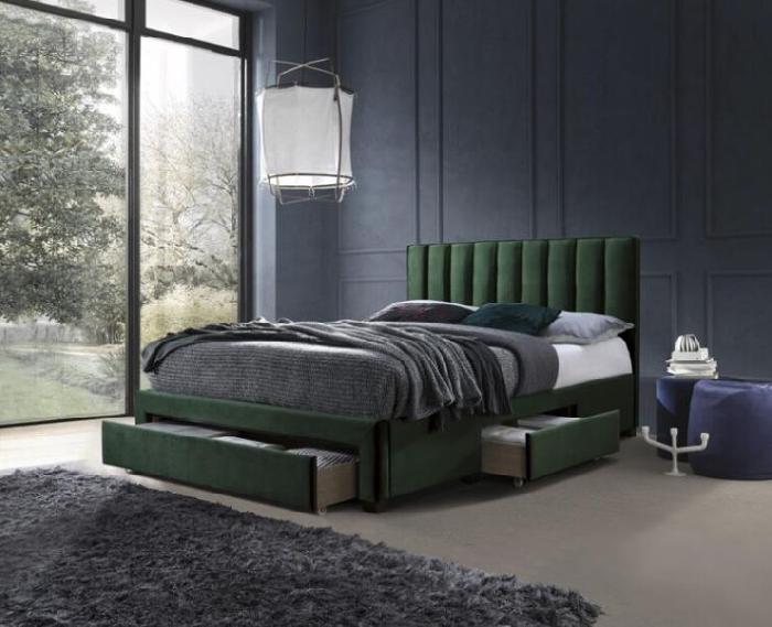 Кровать двуспальная Halmar Grace (СМ 160х200) c ортопедическим основанием ( 160х200 , дерево/ткань , темно-зеленый , без подъемного мех. , ящики в комплекте , без матраса (Halmar ) )
