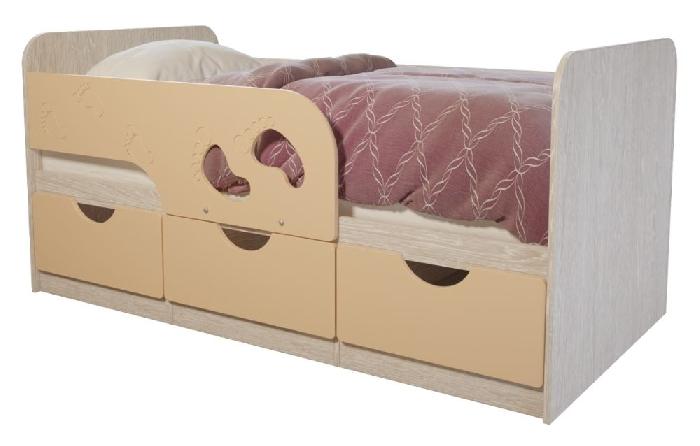 Кровать детская Минима Лего (СМ 80х160) ( 80х160 , ЛДСП/МДФ , дуб атланта/крем-брюле , без подъемного мех. , ящики в комплекте , без матраса (БТС) )