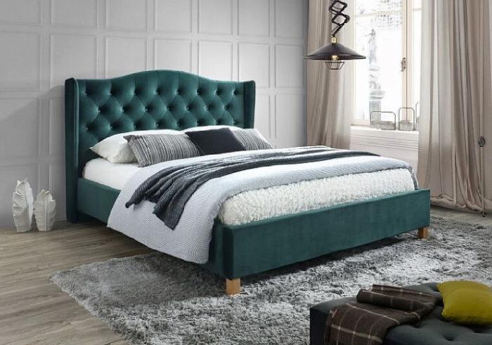 Кровать двуспальная Signal Aspen velvet bluvel (СМ 180х200) c ортопедическим основанием ( 180х200 , дерево/ткань , зеленый , без подъемного мех. , без ящиков , без матраса (Signal) )