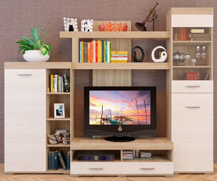 Стенка Маэстро (дуб сонома, белое дерево,(Пирамида))